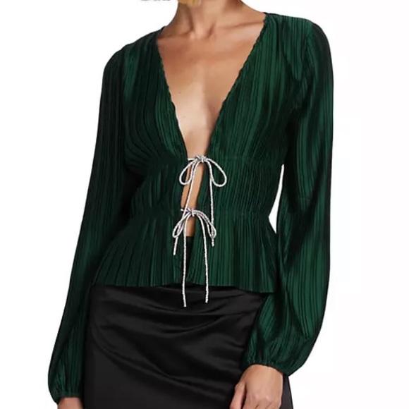 Wayf Payton Tie-Front Blouse. Emerald Green, Size SMALL. NWT - Picture 2 of 9